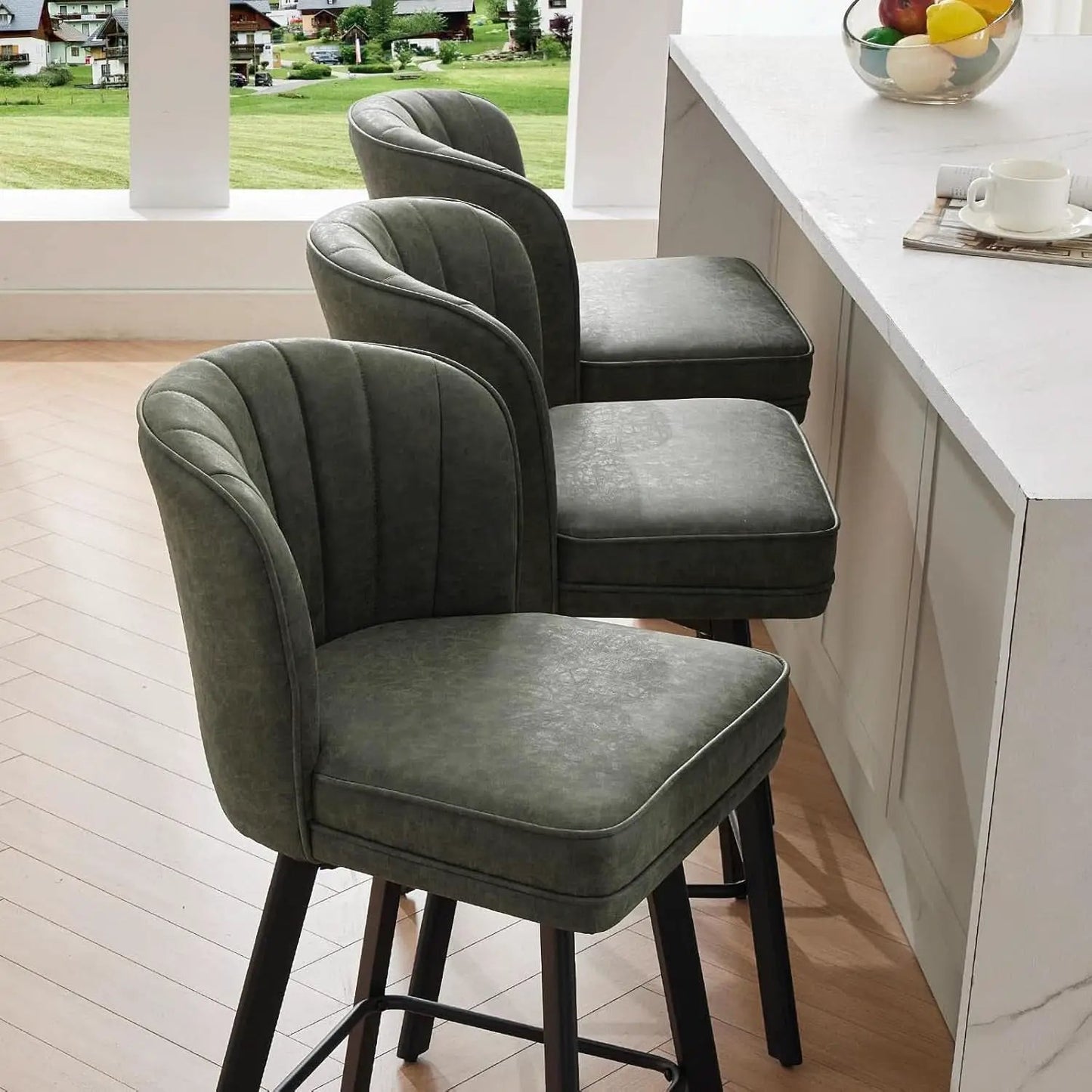 Swivel Counter Height Bar Stools Set of 4 26 Inch Green Faux Leather from PriceLows™