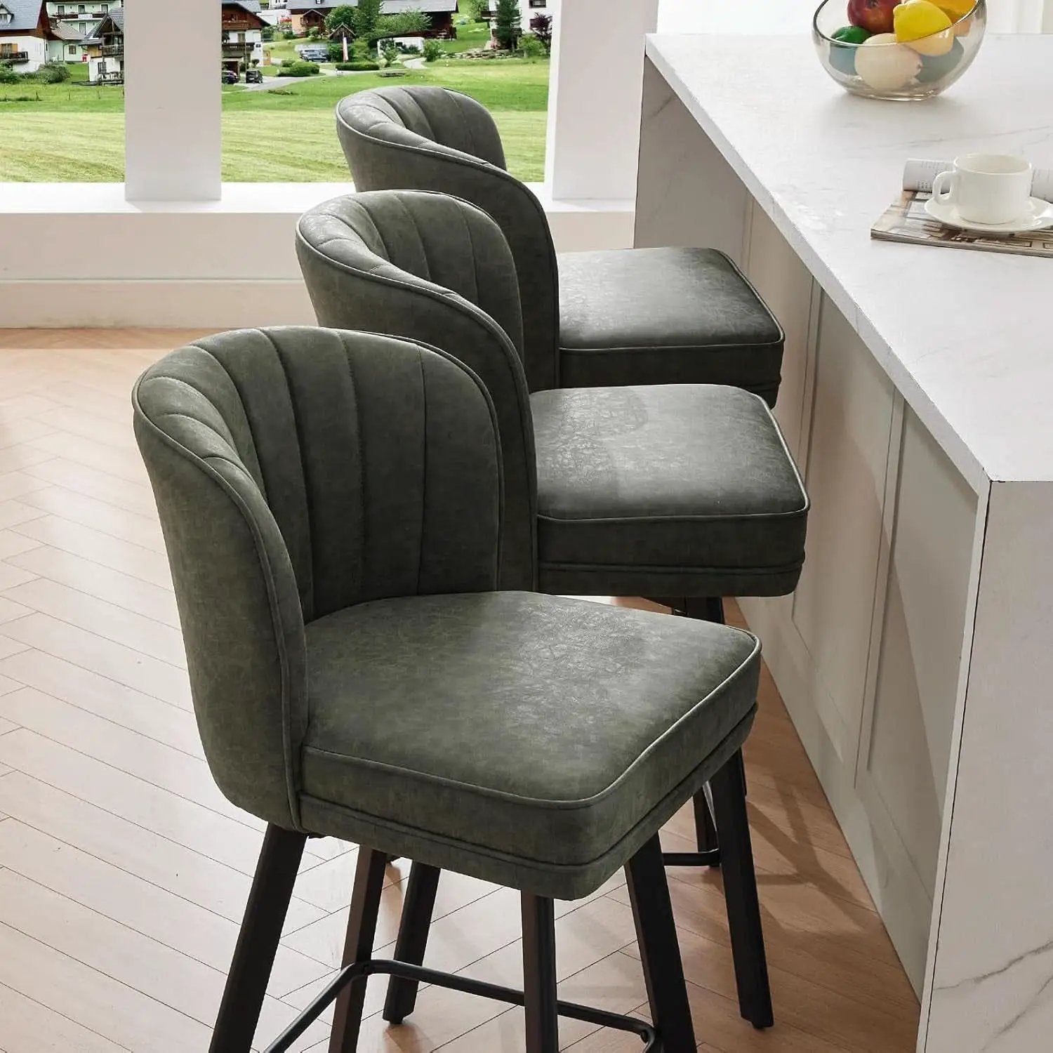 Swivel Counter Height Bar Stools Set of 4 26 Inch Green Faux Leather from PriceLows™