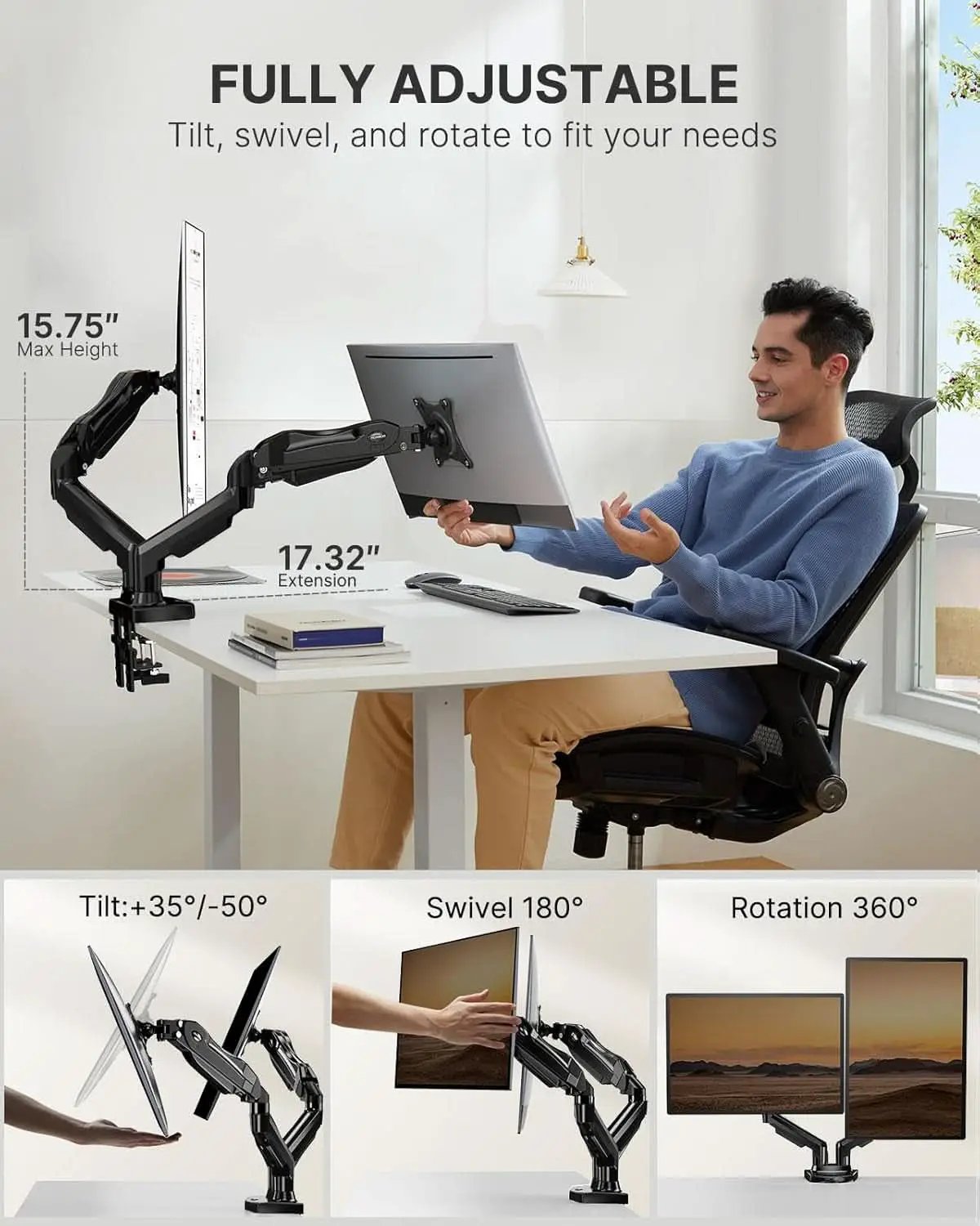 Dual Monitor Stand With 13 To 32 Inch VESA Desk Mount from PriceLows™