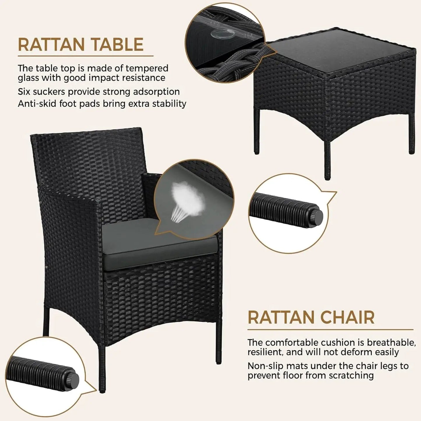 3 Piece Outdoor PE Rattan Wicker Patio Furniture Set With Soft Cushions And Glass Coffee Table from PriceLows™