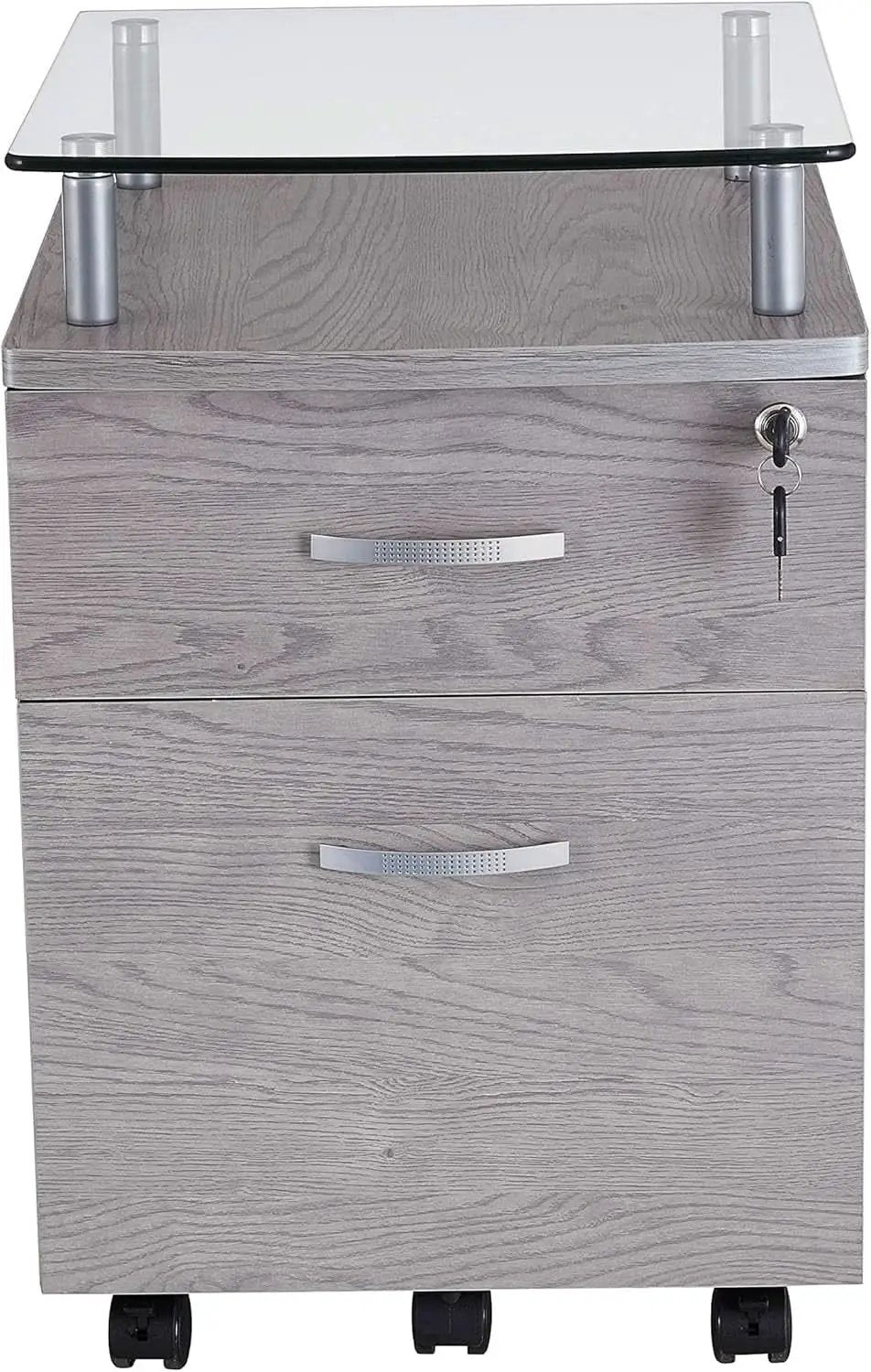 Two Drawer Rolling File Cabinet With Lock And Glass Top Under Desk Printer Stand Grey Office Furniture from PriceLows™