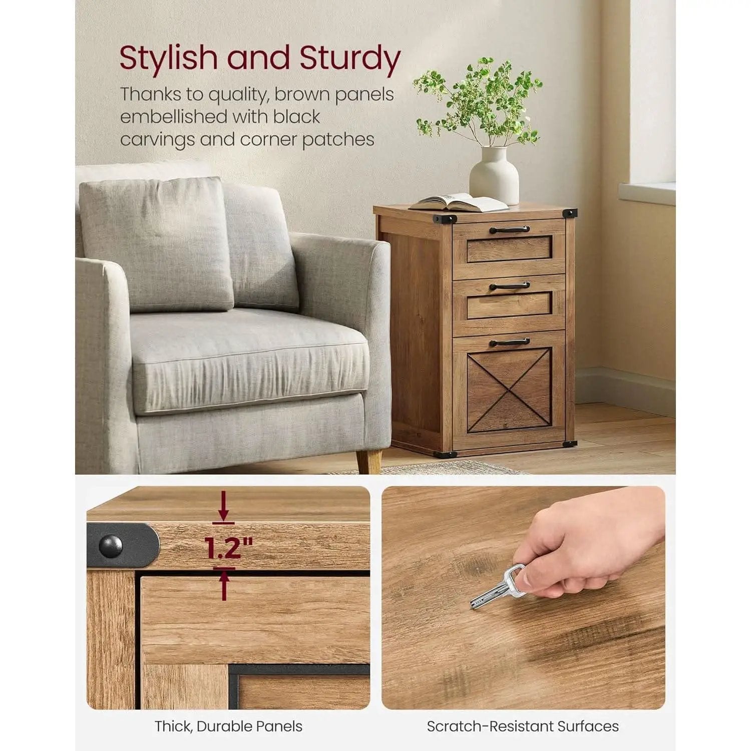 3 Drawer Farmhouse Filing Cabinet With Printer Stand For Home Office Storage Woodgrain Finish from PriceLows™