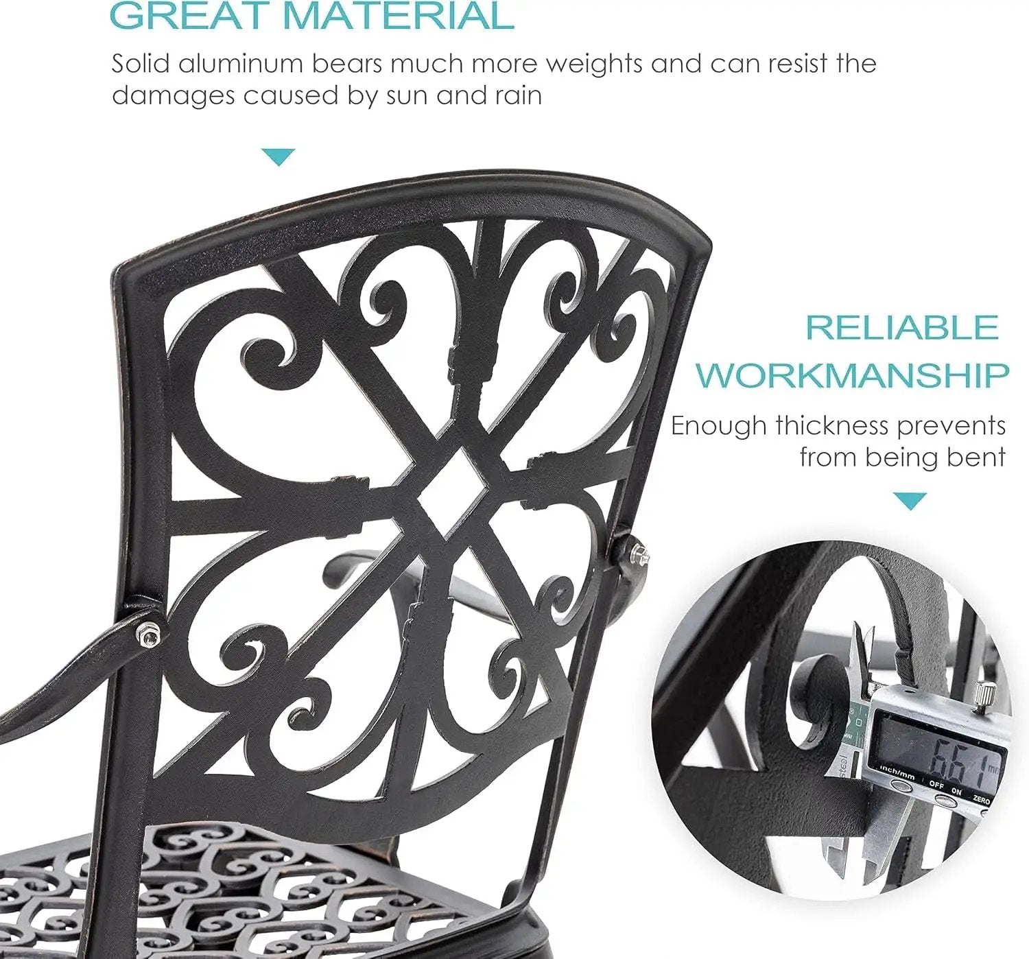 Black Bistro Set Umbrella Hole Cast Aluminum Outdoor Patio from PriceLows™