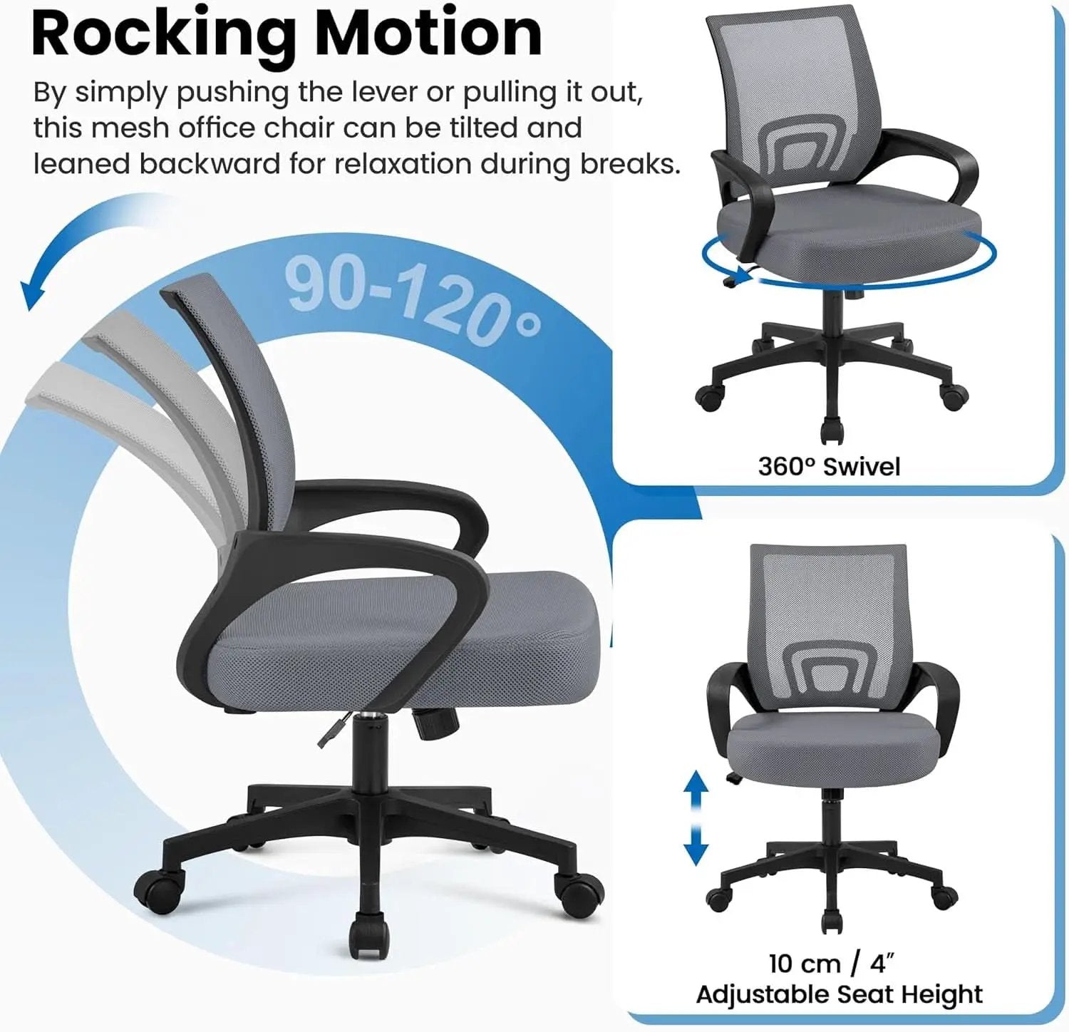 Dark Grey Ergonomic Mesh Office Chair With Lumbar Support Mid Back from PriceLows™