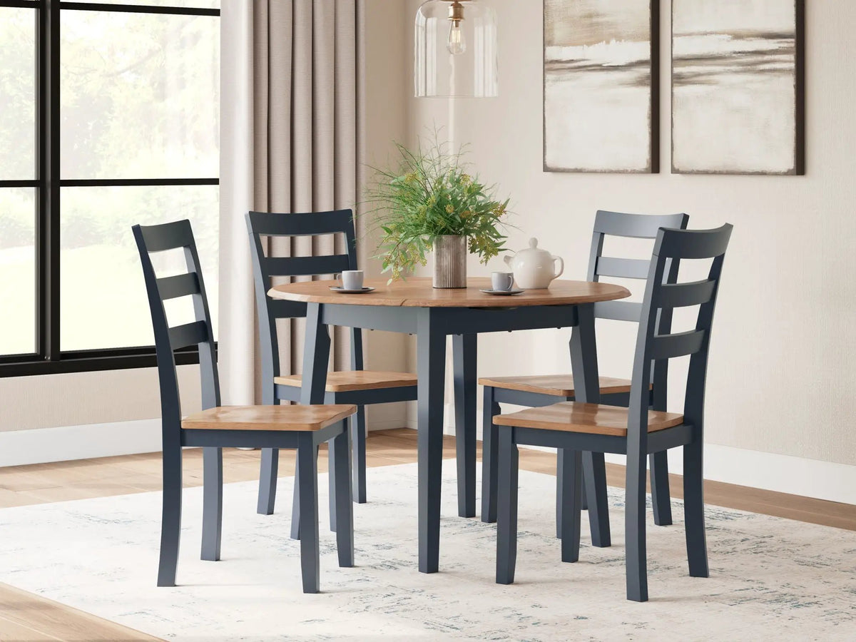 Gesthaven Round Drop Leaf Table Set | 5-Piece | Dining Room Furniture | Natural Wood Tone