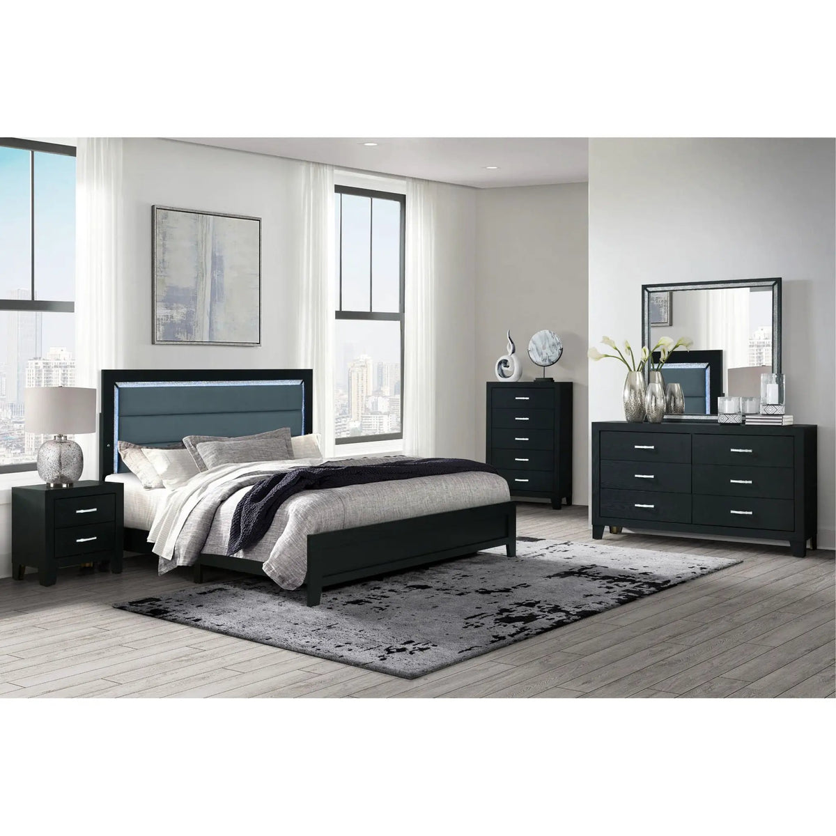 Carlos Nightstand | Black Wood Finish | 2 Drawers | Modern Design