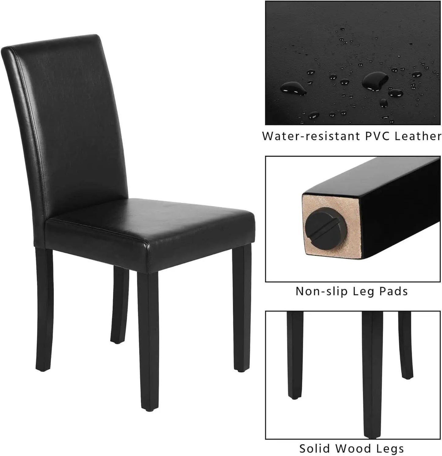 Dining Chair Set Of 4 PU Leather Upholstered Chairs With Solid Wood Legs Black from PriceLows™