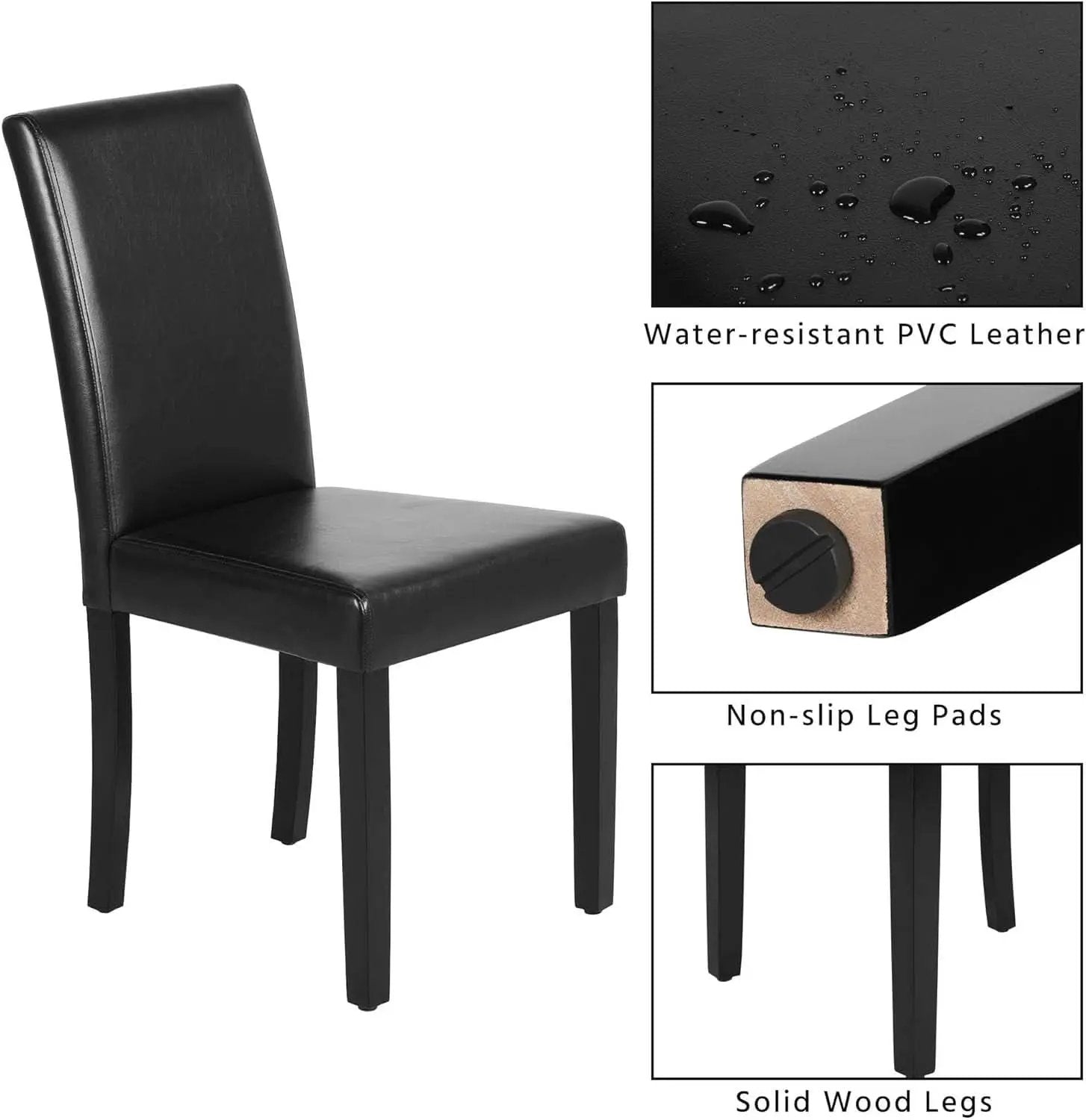 Dining Chair Set Of 4 PU Leather Upholstered Chairs With Solid Wood Legs Black from PriceLows™