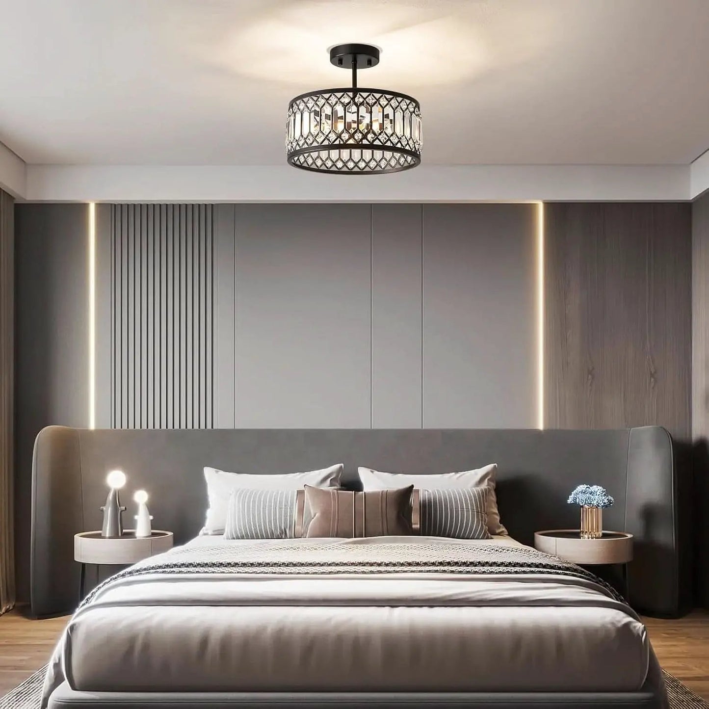 Crystal Black Three Light Semi Flush Mount Ceiling Light from PriceLows™