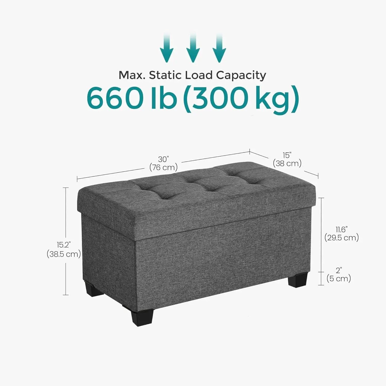 Slate Gray Storage Ottoman Bench 15x30x15.2 Inches from PriceLows™