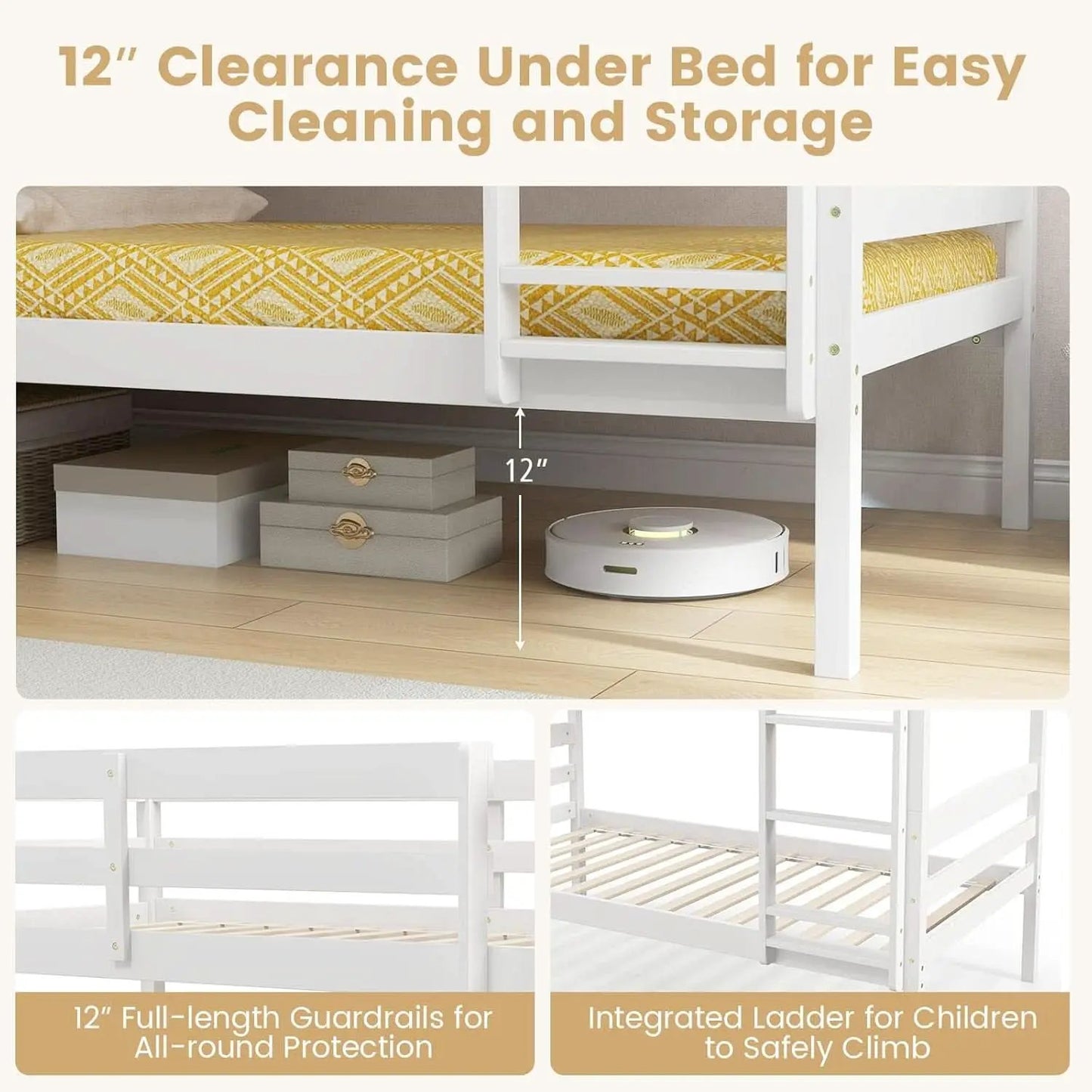 White Twin Over Twin Bunk Bed With Integrated Ladder from PriceLows™