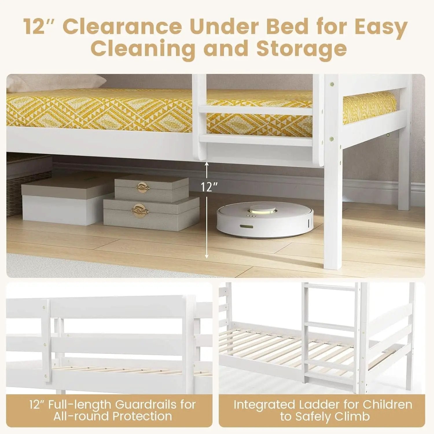 White Twin Over Twin Bunk Bed With Integrated Ladder from PriceLows™