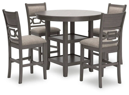 Wrenning Drm Counter Table Set (Set of 5) | 42 x 42 x 36.25 in | Solid Wood & Rubberwood | Gray