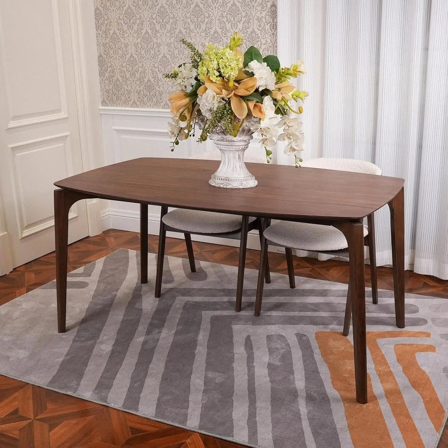 Contemporary Walnut Veneer Dining Table Set Chairs from PriceLows™