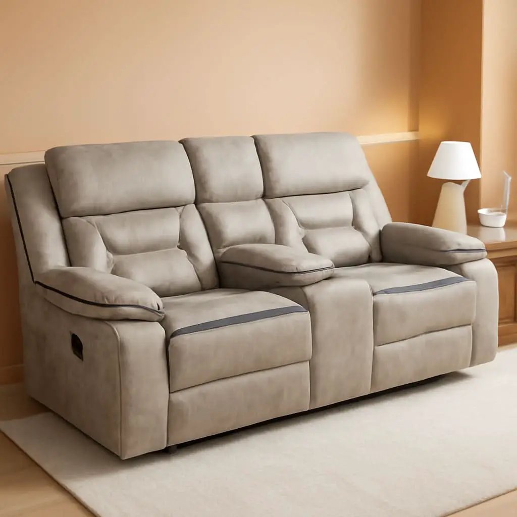 Taupe Recliner Loveseat With Center Console Manual Recline from PriceLows™