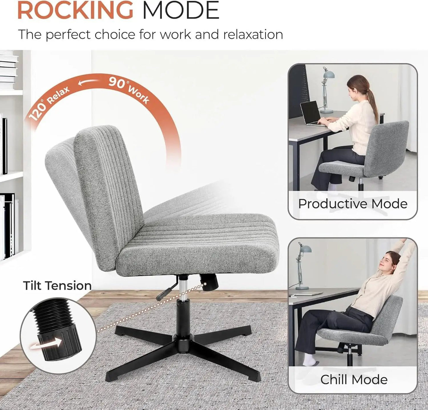 Cross Legged Office Chair Grey Wide Seat Adjustable Height from PriceLows™