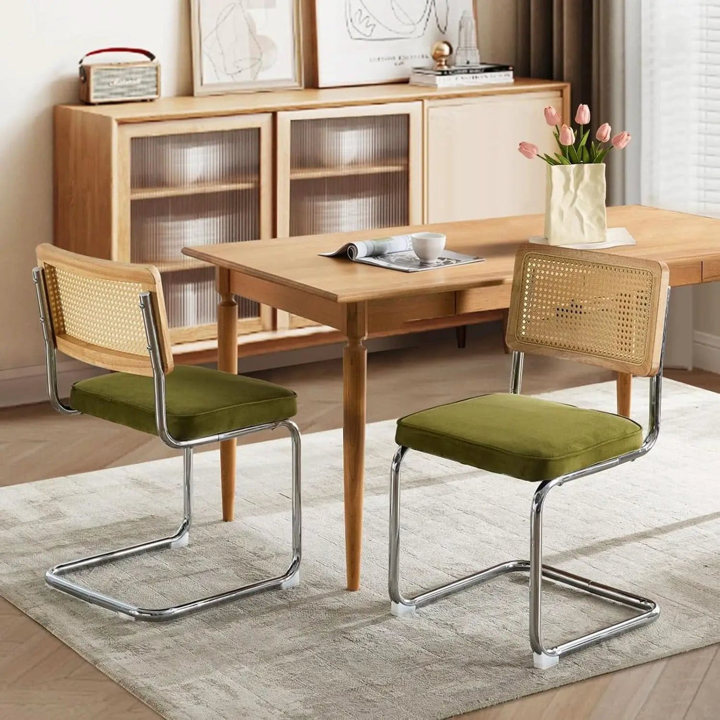 Rattan Dining Chairs Set Of 2 Green With Cane Back from PriceLows™