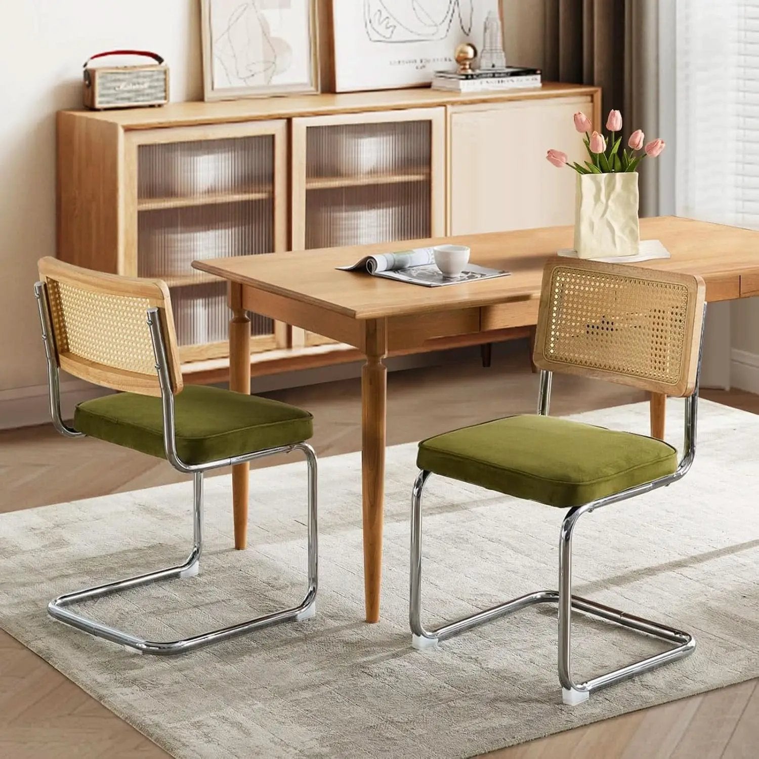 Rattan Dining Chairs Set Of 2 Green With Cane Back from PriceLows™
