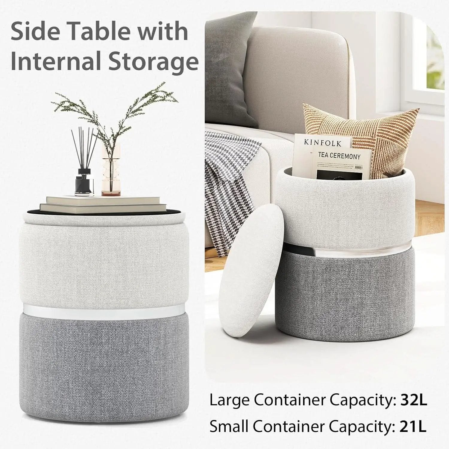 Gray Nesting Storage Ottomans With Hidden Capacity from PriceLows™
