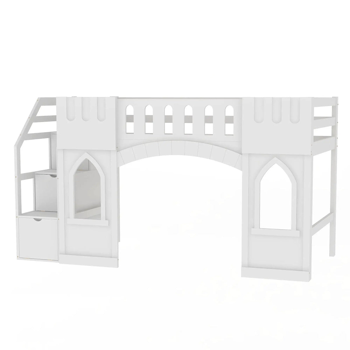 Kids Wooden Loft Bed | Storage Staircase | Dual Windows