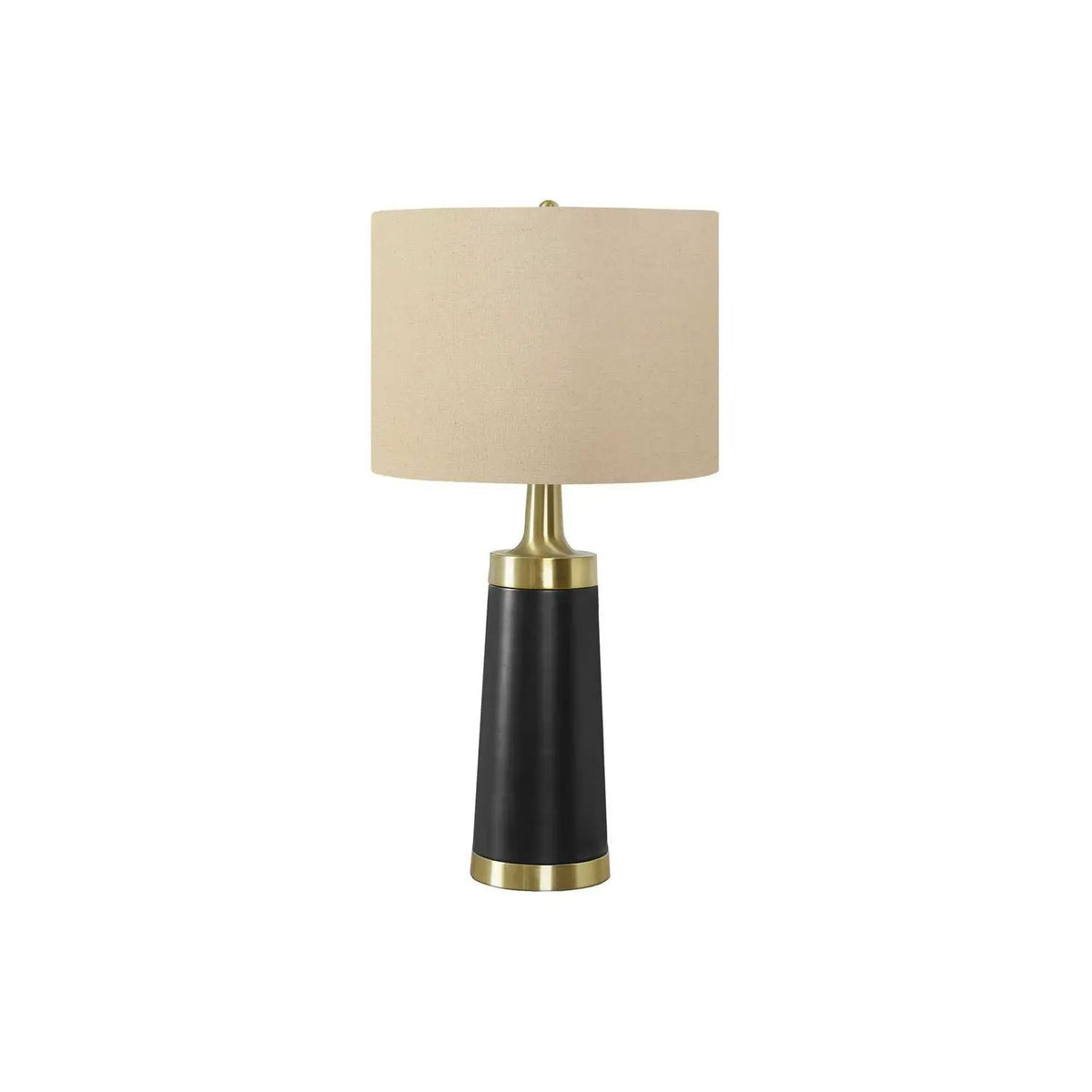 Black And Cream Table Lamp | Black Metal Base With Gold Accents | 27.5 Inch Height | Beige Linen Shade