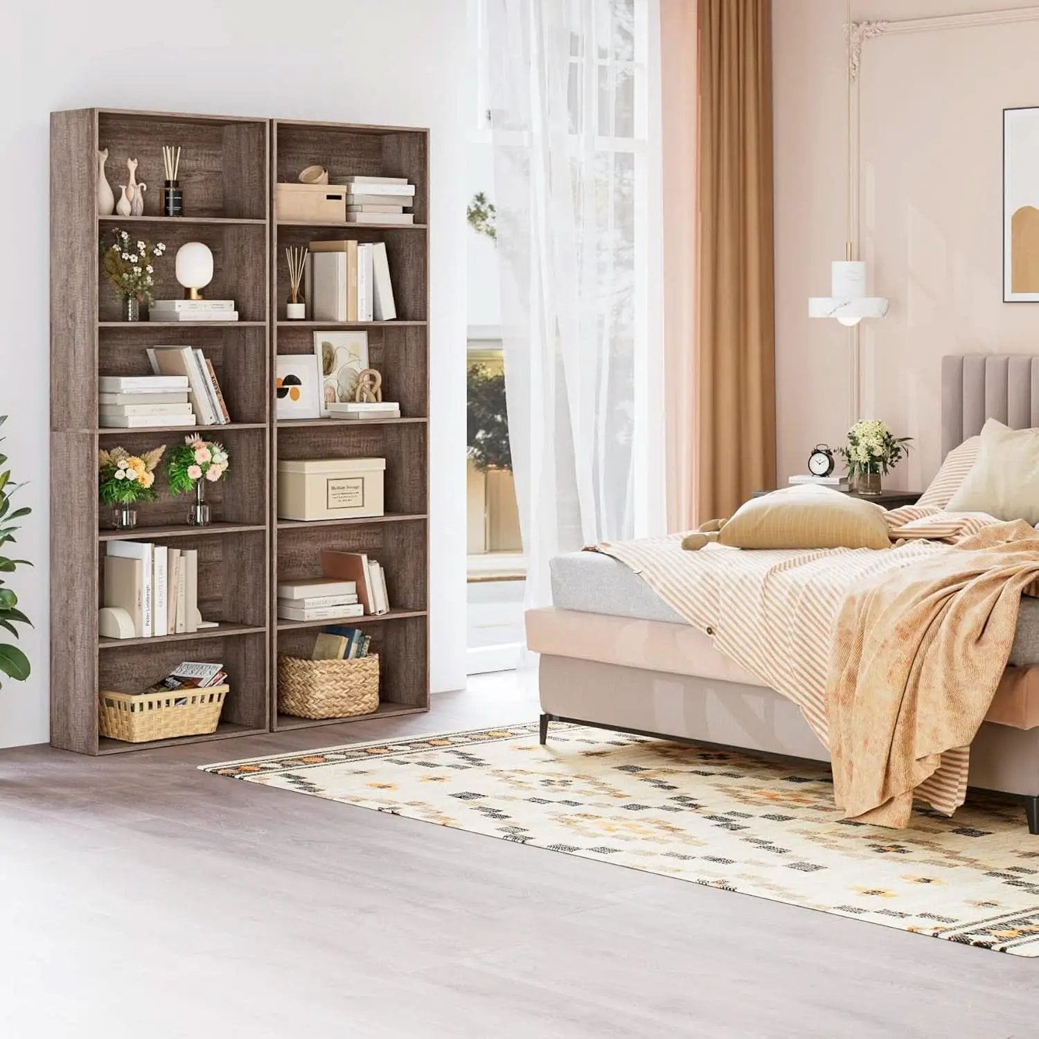6 Tier Open Bookcase Gray Freestanding For Bedroom Space from PriceLows™
