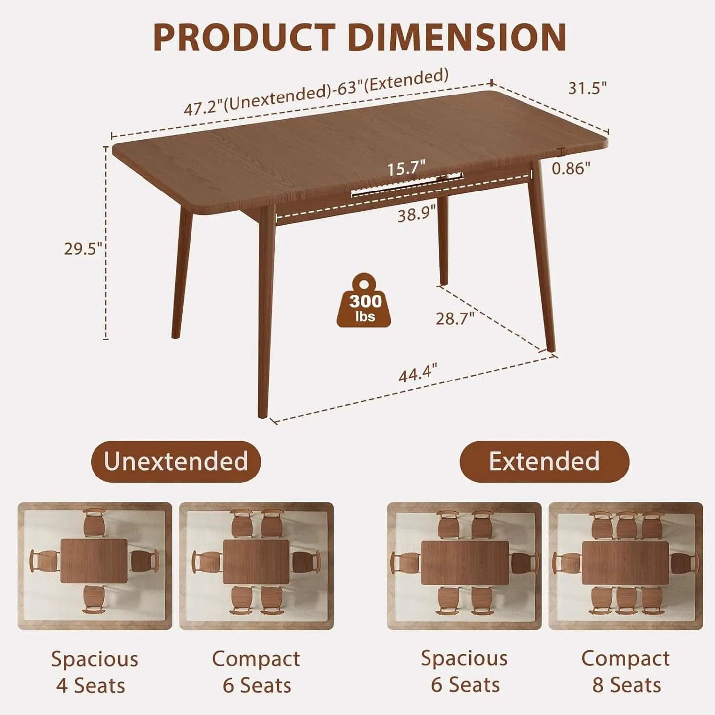 Walnut Telescoping Solid Dining Table With Extension from PriceLows™