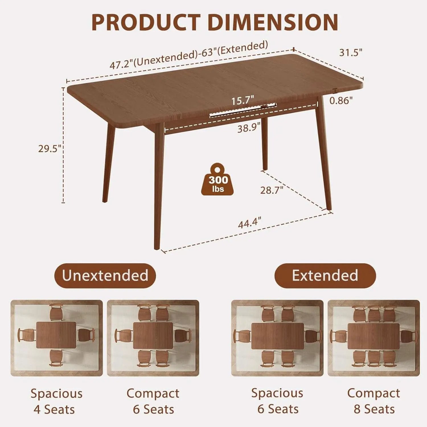 Walnut Telescoping Solid Dining Table With Extension from PriceLows™