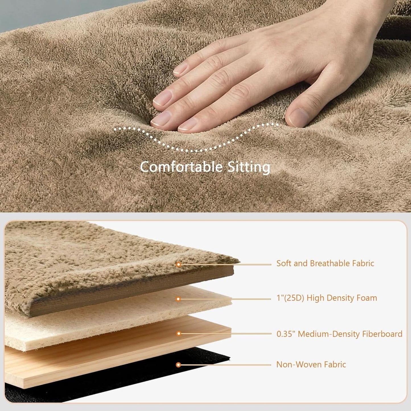Brown 43 Inch Folding Storage Ottoman Sherpa Fabric from PriceLows™