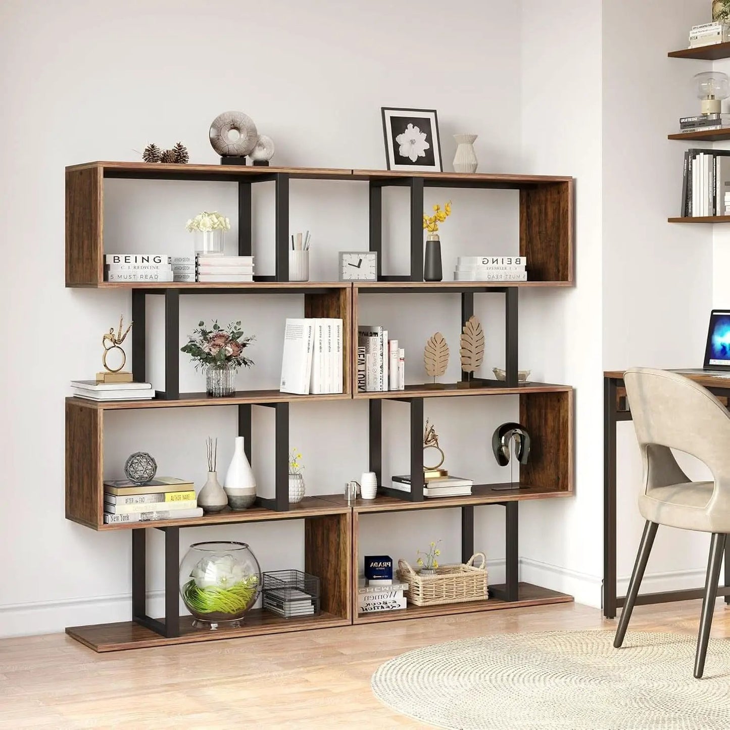 S Shaped 5 Tier Bookshelf Bookcase In Retro Brown Finish from PriceLows™