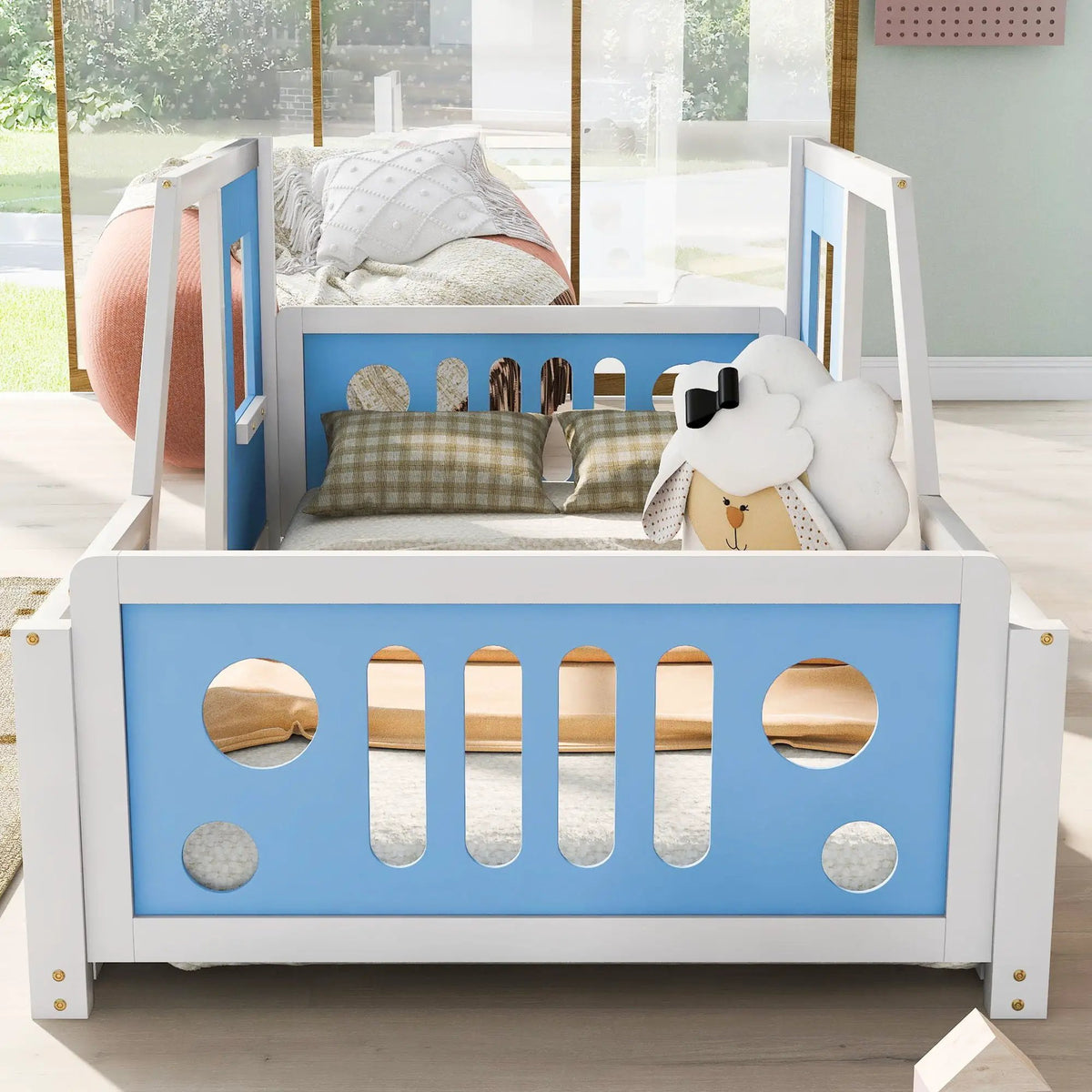 Car Shaped Platform Bed | Solid Pine Wood | Decorative Wheels