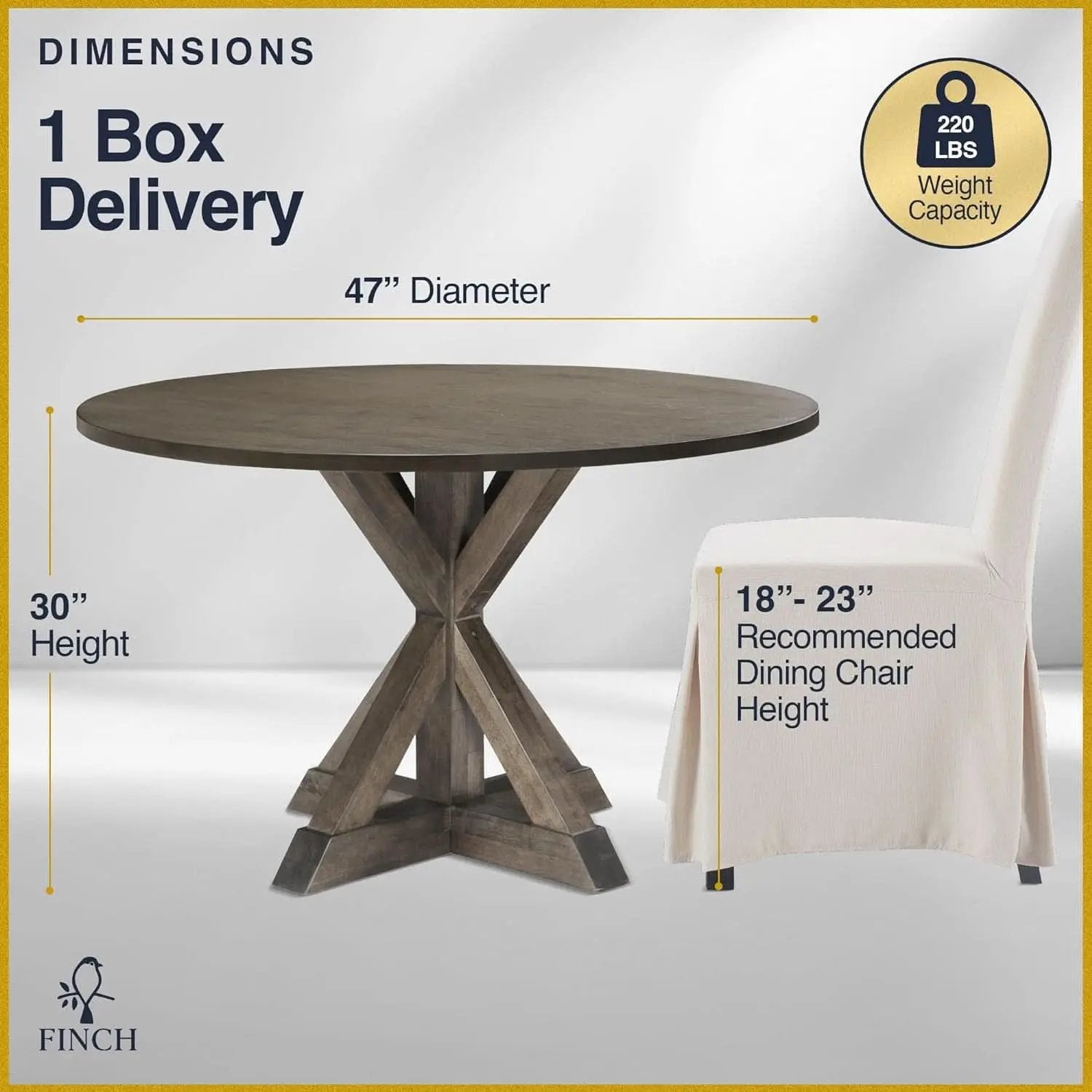 Alfred Round Solid Wood Rustic Dining Table 46.5 Inch Diameter Trestle Pedestal from PriceLows™