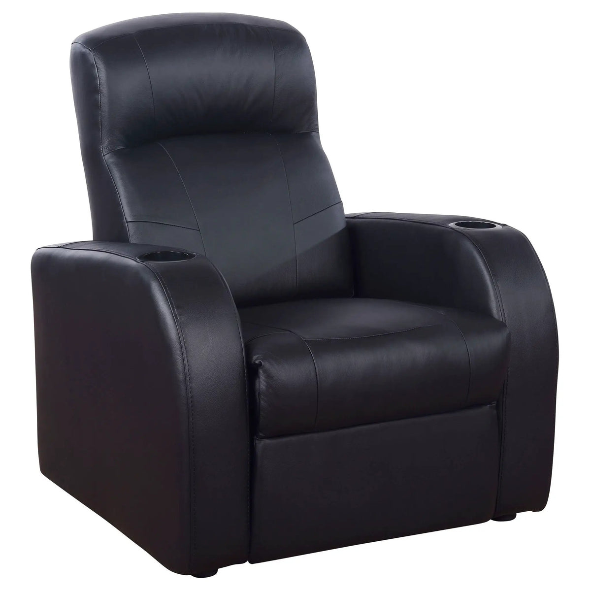 Upholstered Recliner | Cup Holder Armrests | High Back Cushion | Black