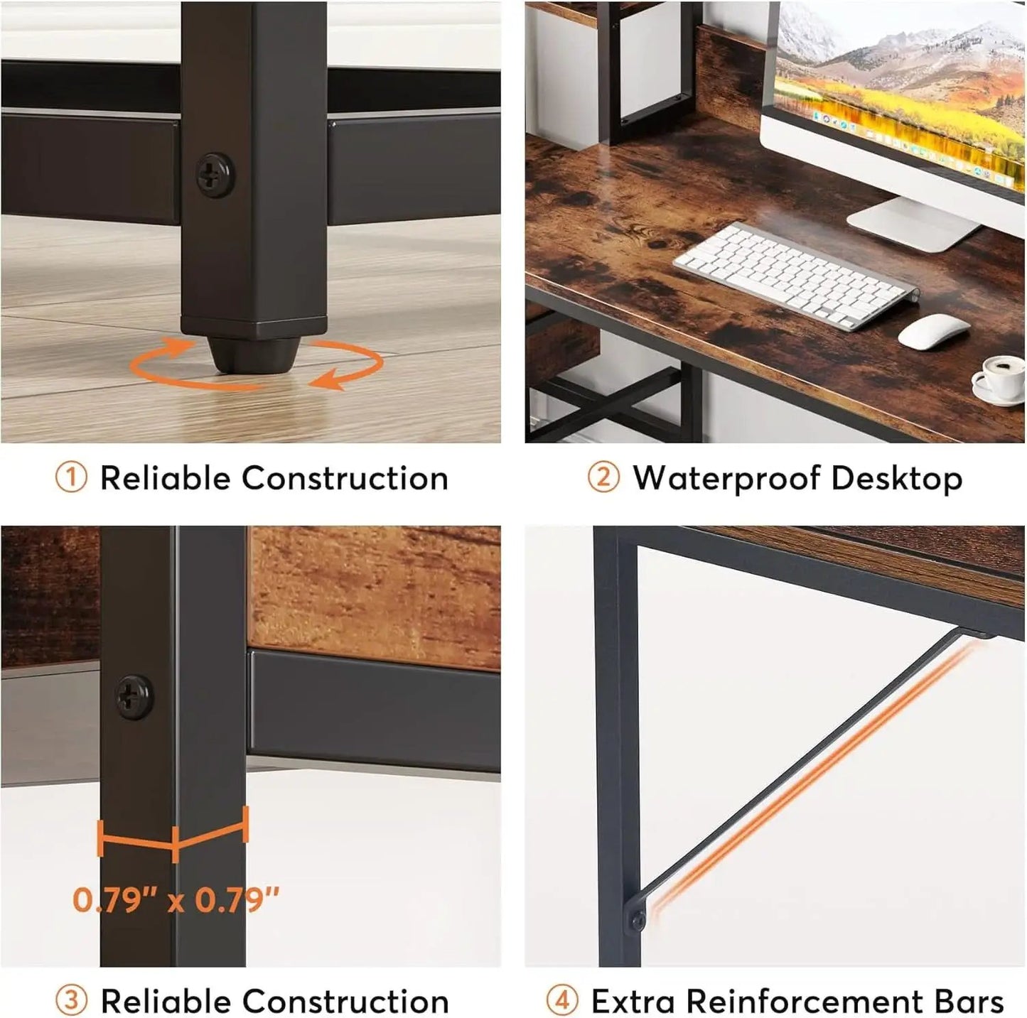 55 Inch Rustic Brown Computer Desk With Drawers And Shelves from PriceLows™