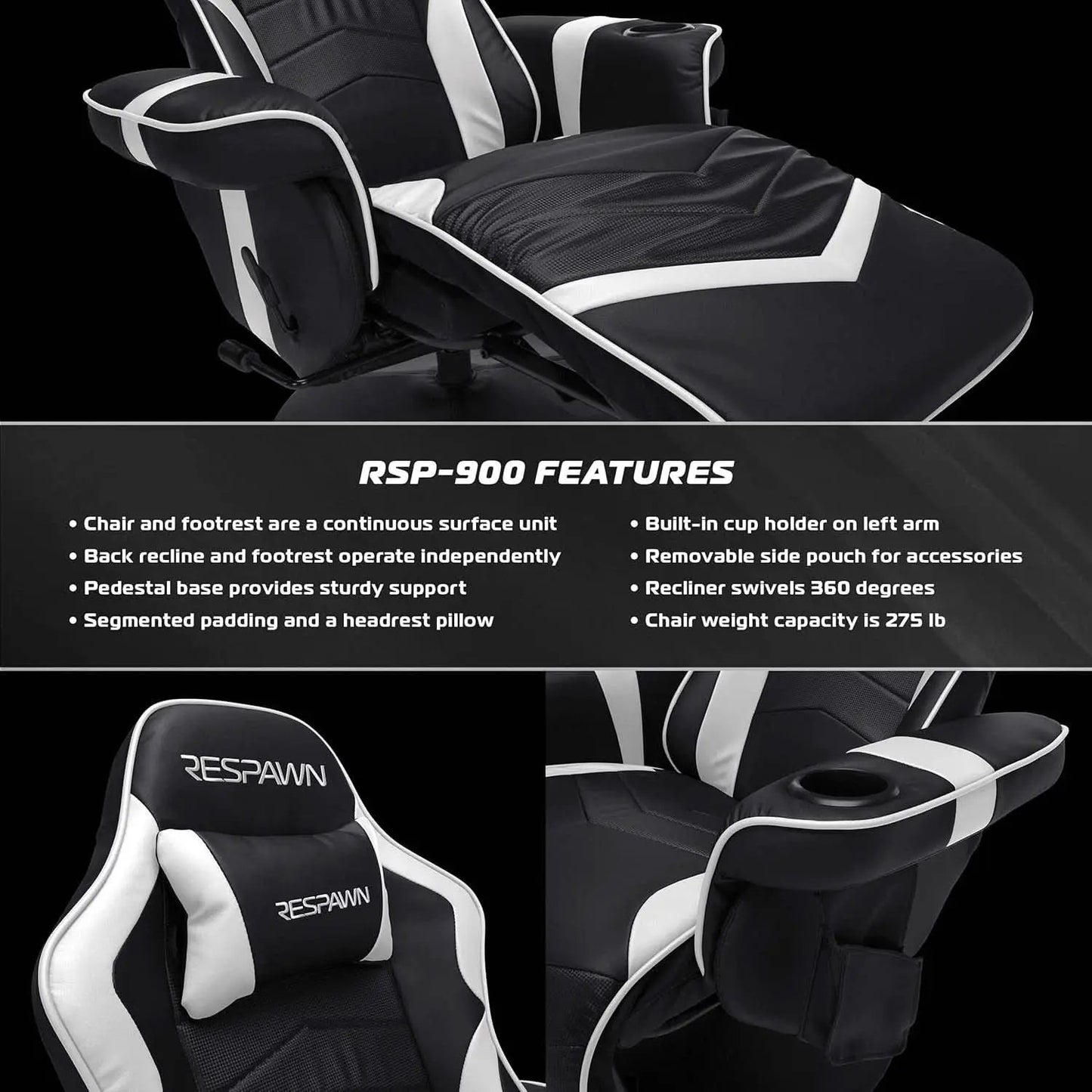 White Gaming Recliner Cupholder And Adjustable Footrest from PriceLows™
