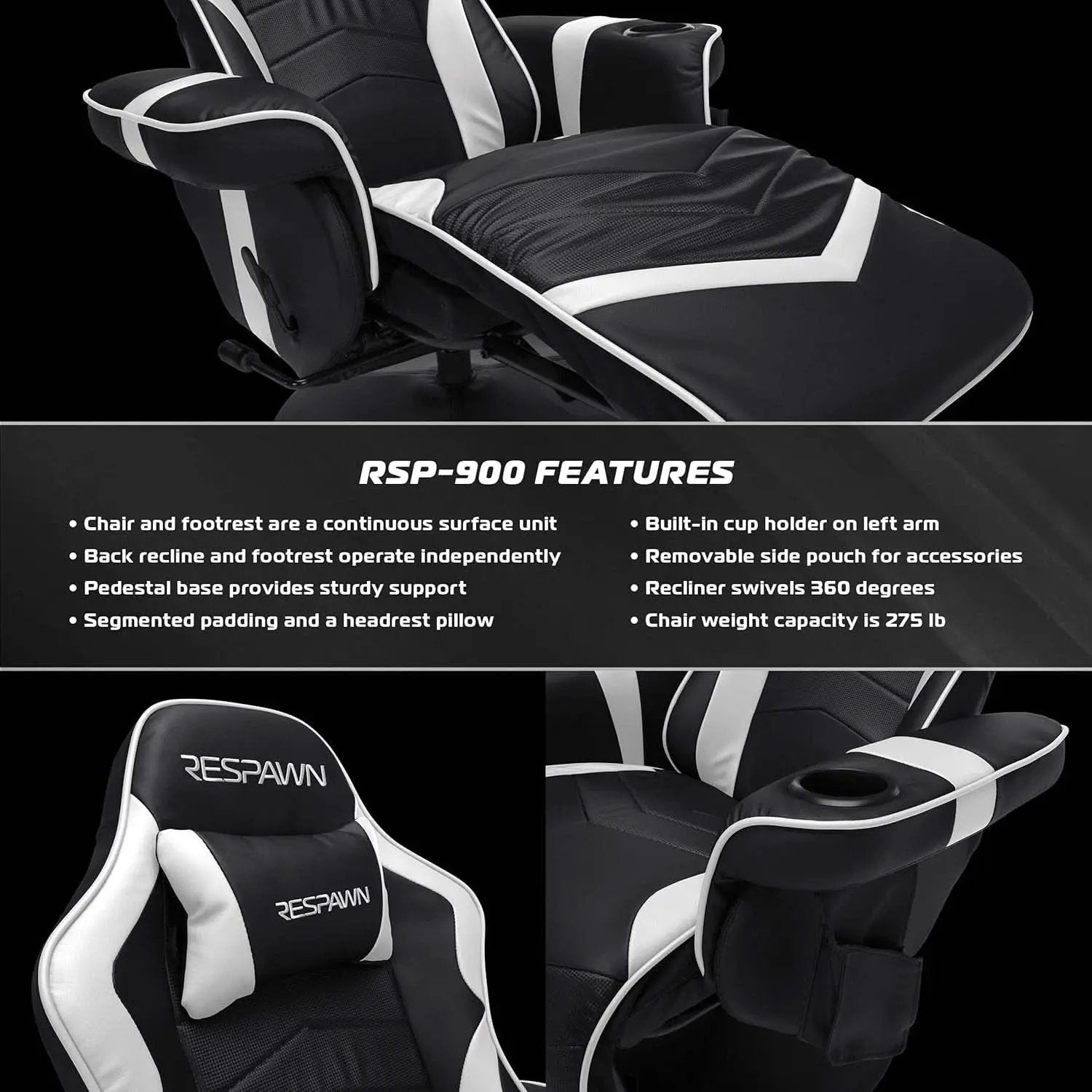 White Gaming Recliner Cupholder And Adjustable Footrest from PriceLows™