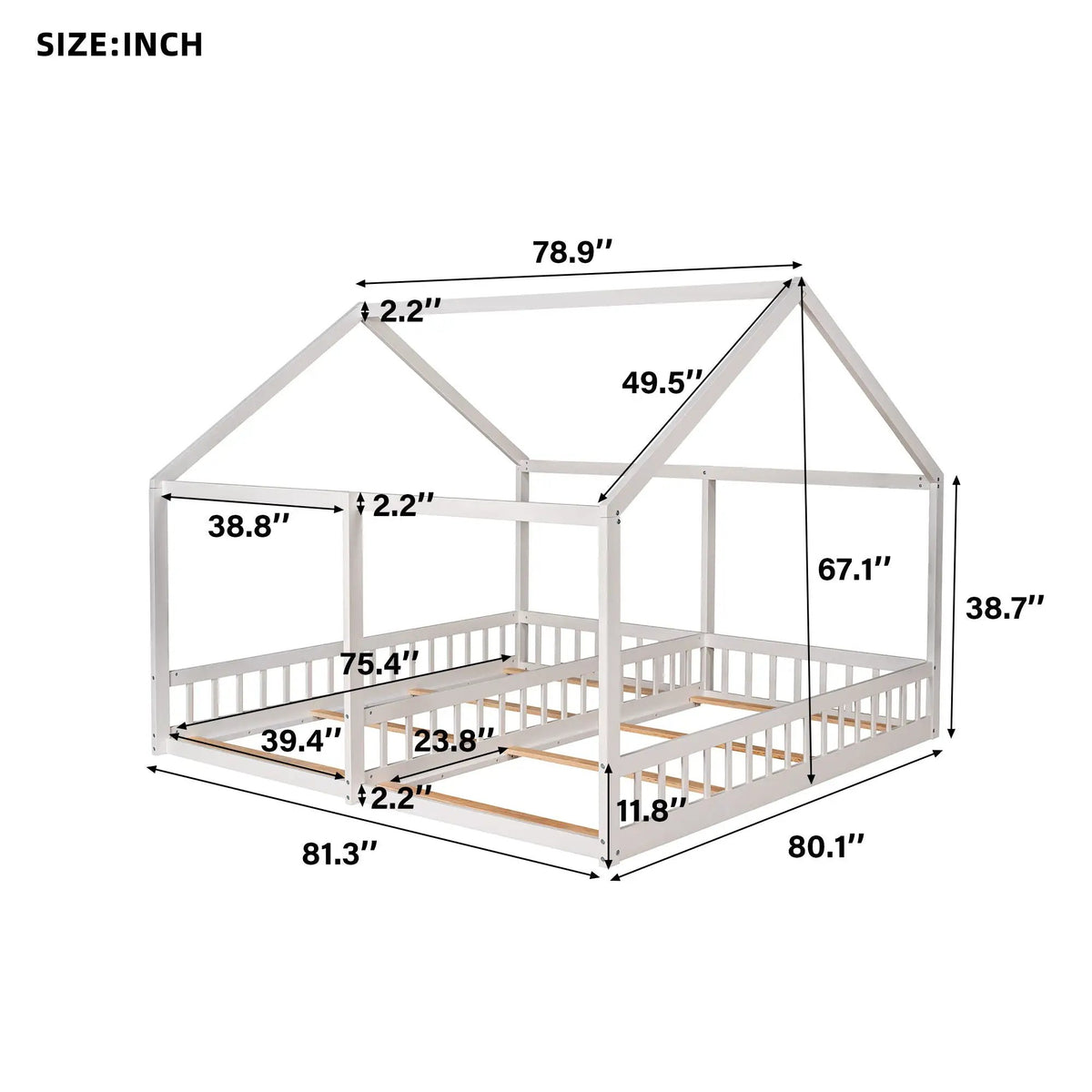 House Platform Bed | Solid Steel Frame | Twin Shared Bunks | Built In Guards