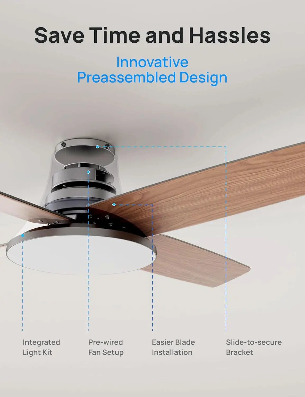 Smart Ceiling Fan 44 Inch Silver With Dimmable LED Light from PriceLows™
