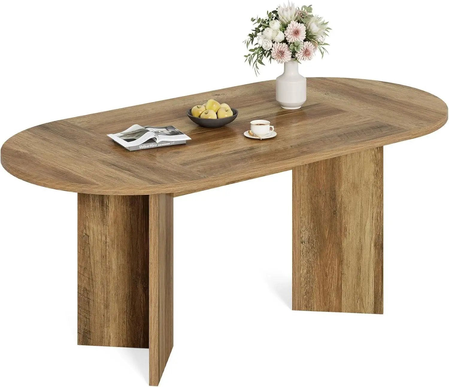63 Inch Rustic Oval Dining Table With Metal Base Durable from PriceLows™