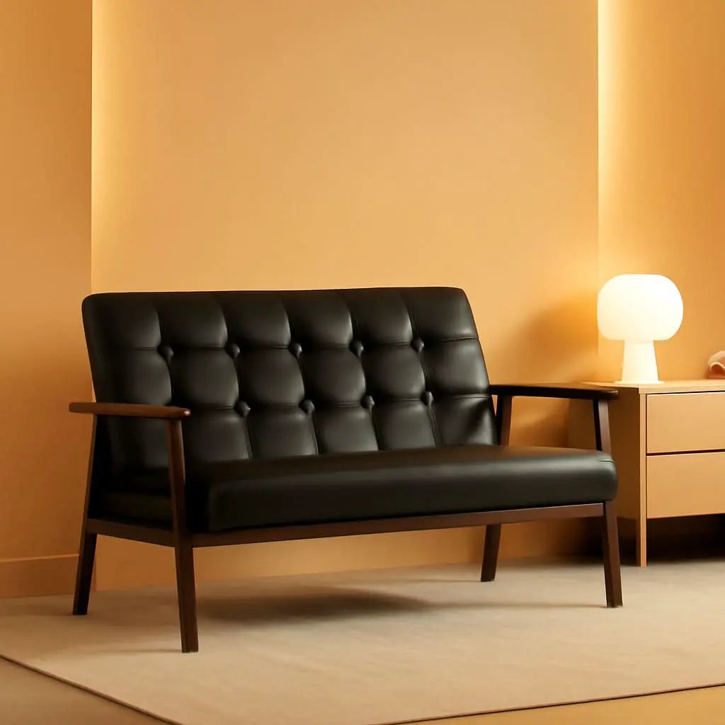 Mid-Century Modern Faux Leather Loveseat Sofa 2-Seat from PriceLows™