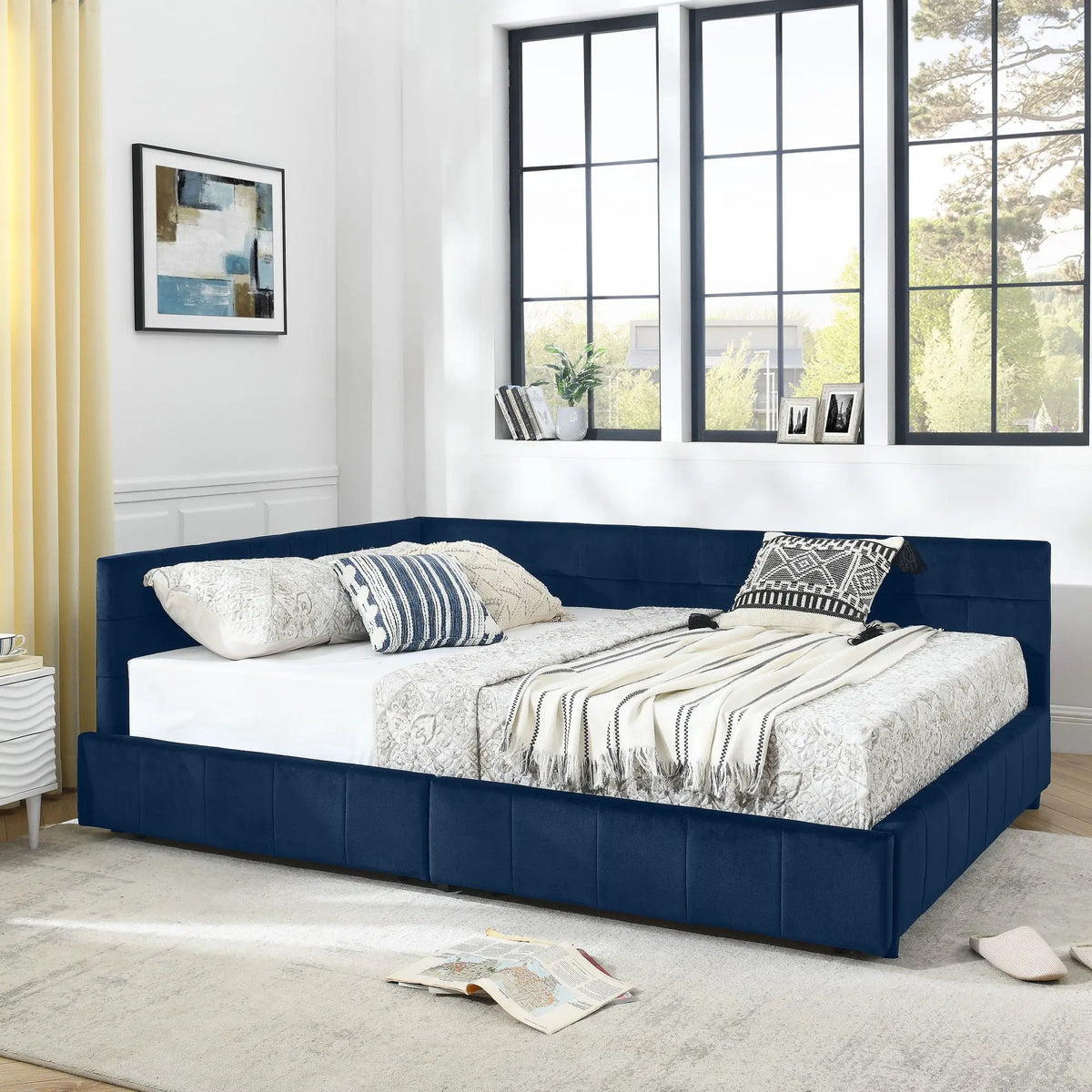 Upholstered Storage Bed Frame | Tufted Backrest And Armrests | Mid-Century Style | Bed Or Sofa Use