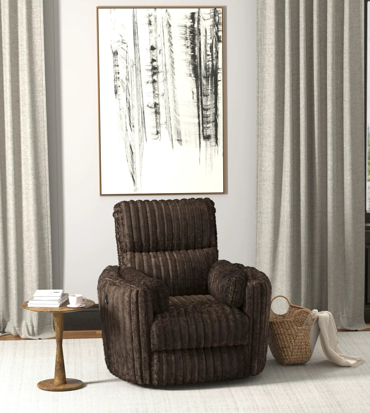 Daydream Swivel Glider Recliner | Unique Shape | Comfort Bolsters | Faux Fur