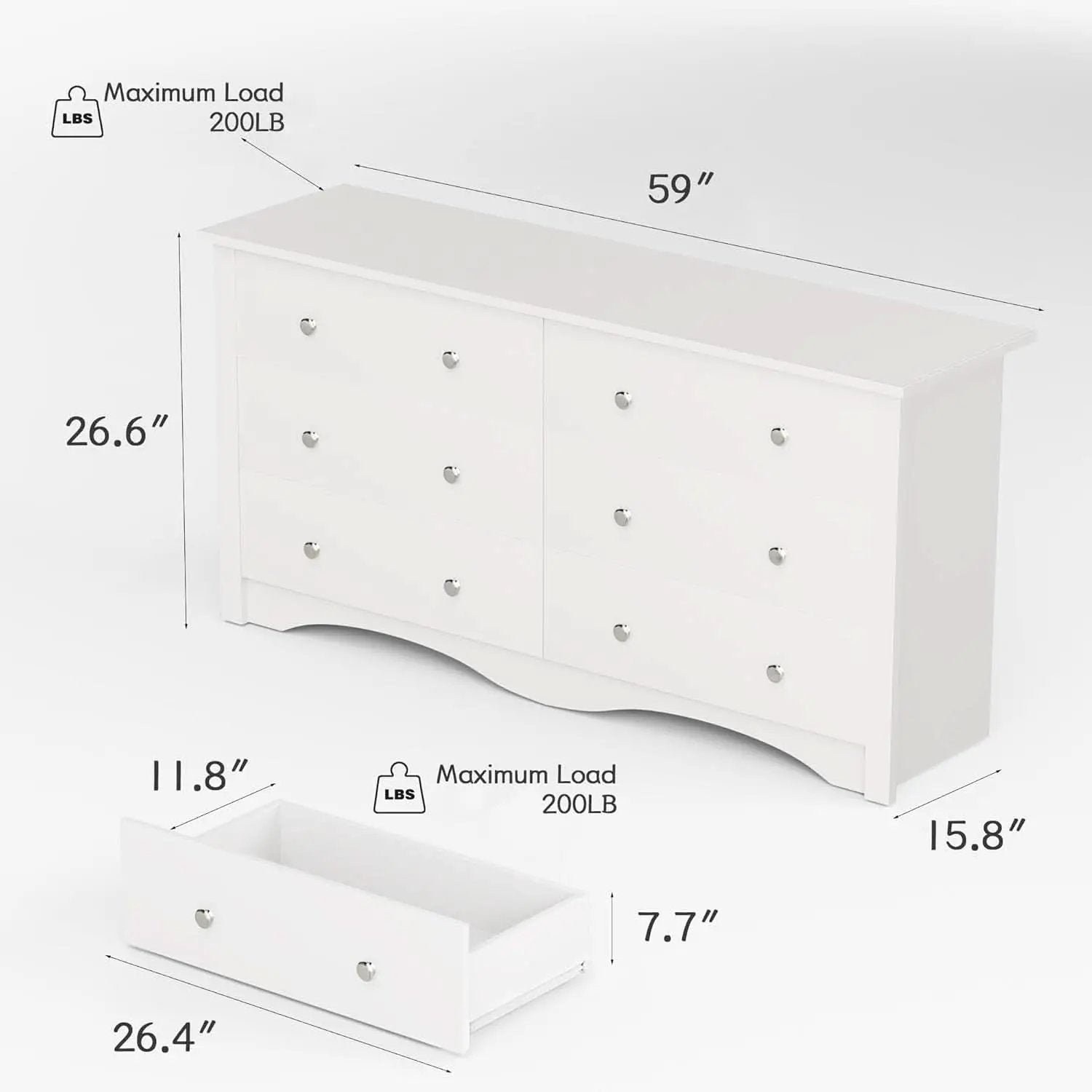 White 6 Drawer Dresser With Smooth Metal Slides Storage from PriceLows™
