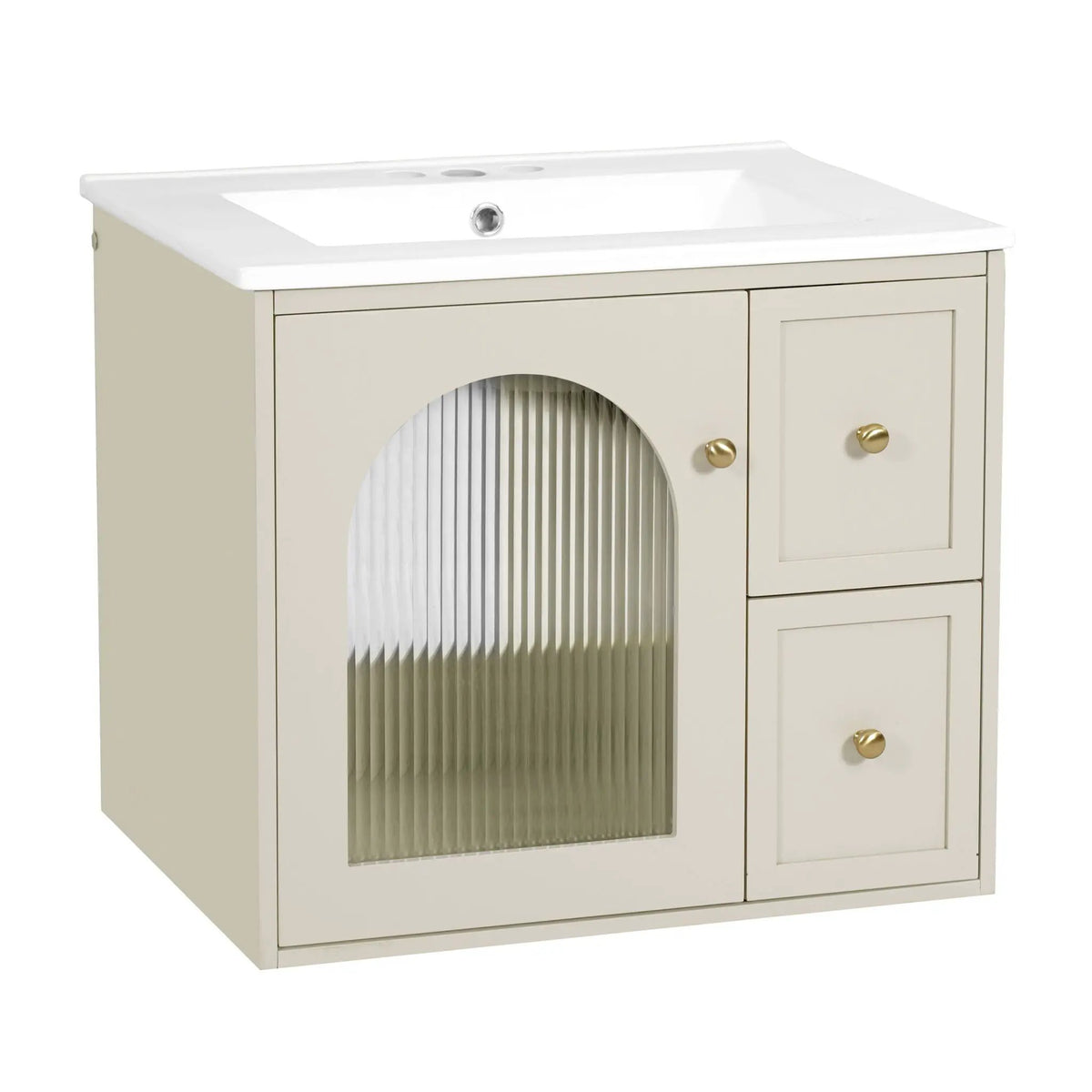Wall-Mounted Bathroom Vanity Set | Sink Included | 2 Drawers | Soft-Close Glass Door Cabinet