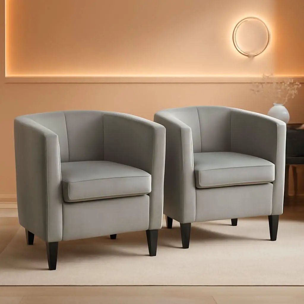 Gray Velvet Barrel Accent Chairs Set of 2 18.5x19.7in Seats from PriceLows™