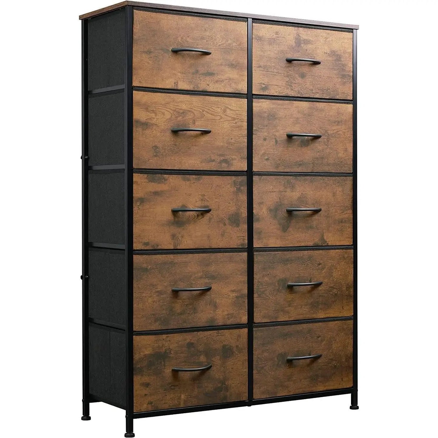 Tall Rustic Brown Dresser With 10 Deep Drawers For Bedroom from PriceLows™