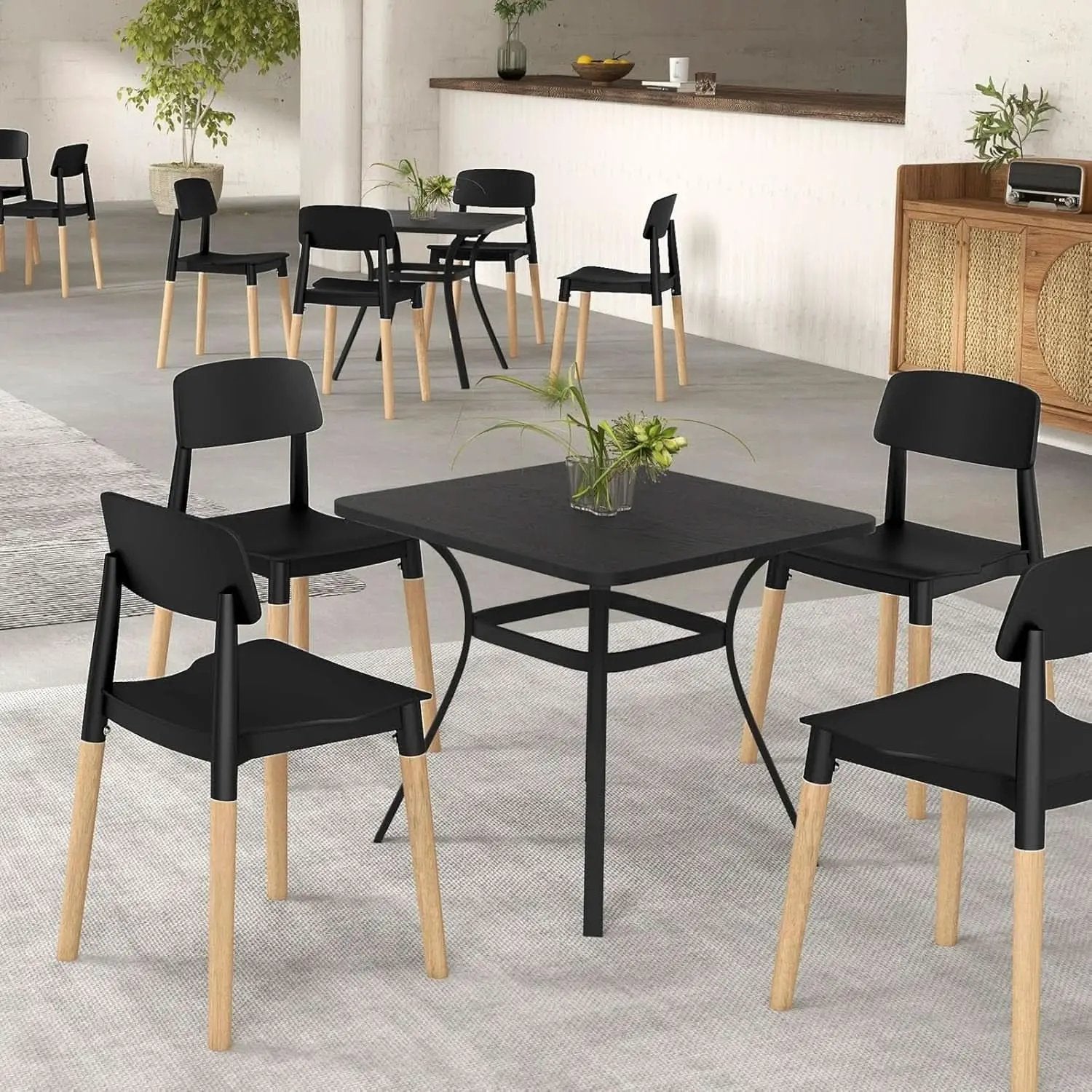 Wooden Dining Chairs Set of 4 Black Ergonomic Backrest from PriceLows™