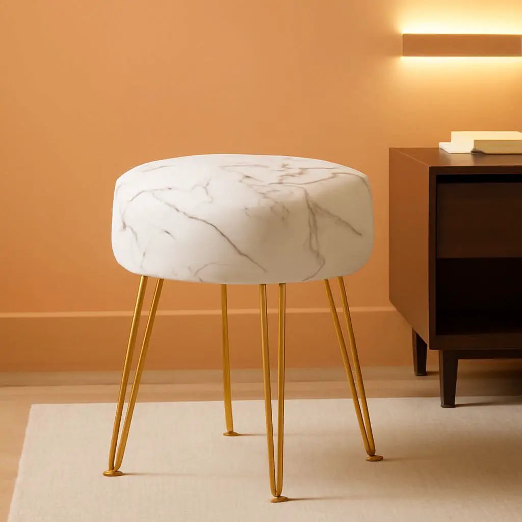 Gold Velvet Lux Vanity Stool 18Inch Round Plush Ottoman from PriceLows™