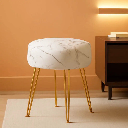 Gold Velvet Lux Vanity Stool 18Inch Round Plush Ottoman from PriceLows™