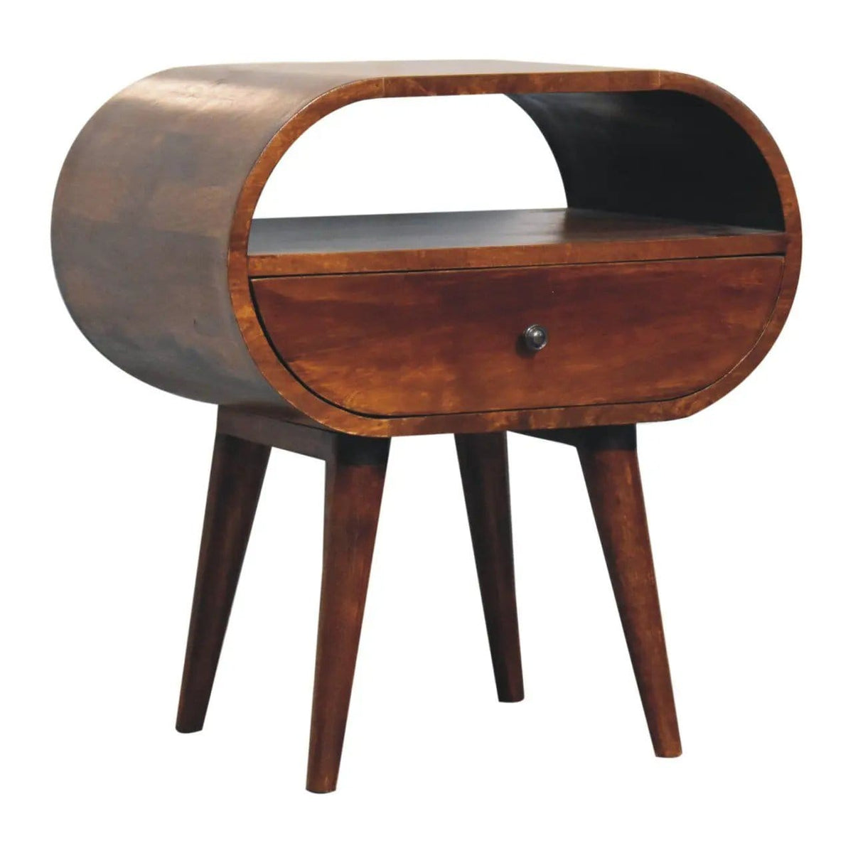 Large Chestnut Circular Bedside Accent Nightstand | 2 Pieces | Mango Wood | Bedroom